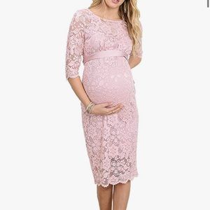 Hello MIZ Women's Baby Shower Floral Lace Maternity Pregnancy Knee Length Dress